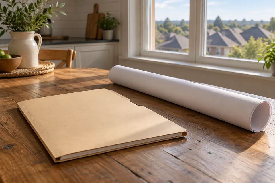 Generated illustration of a residential roofing project folder in Santa Monica.